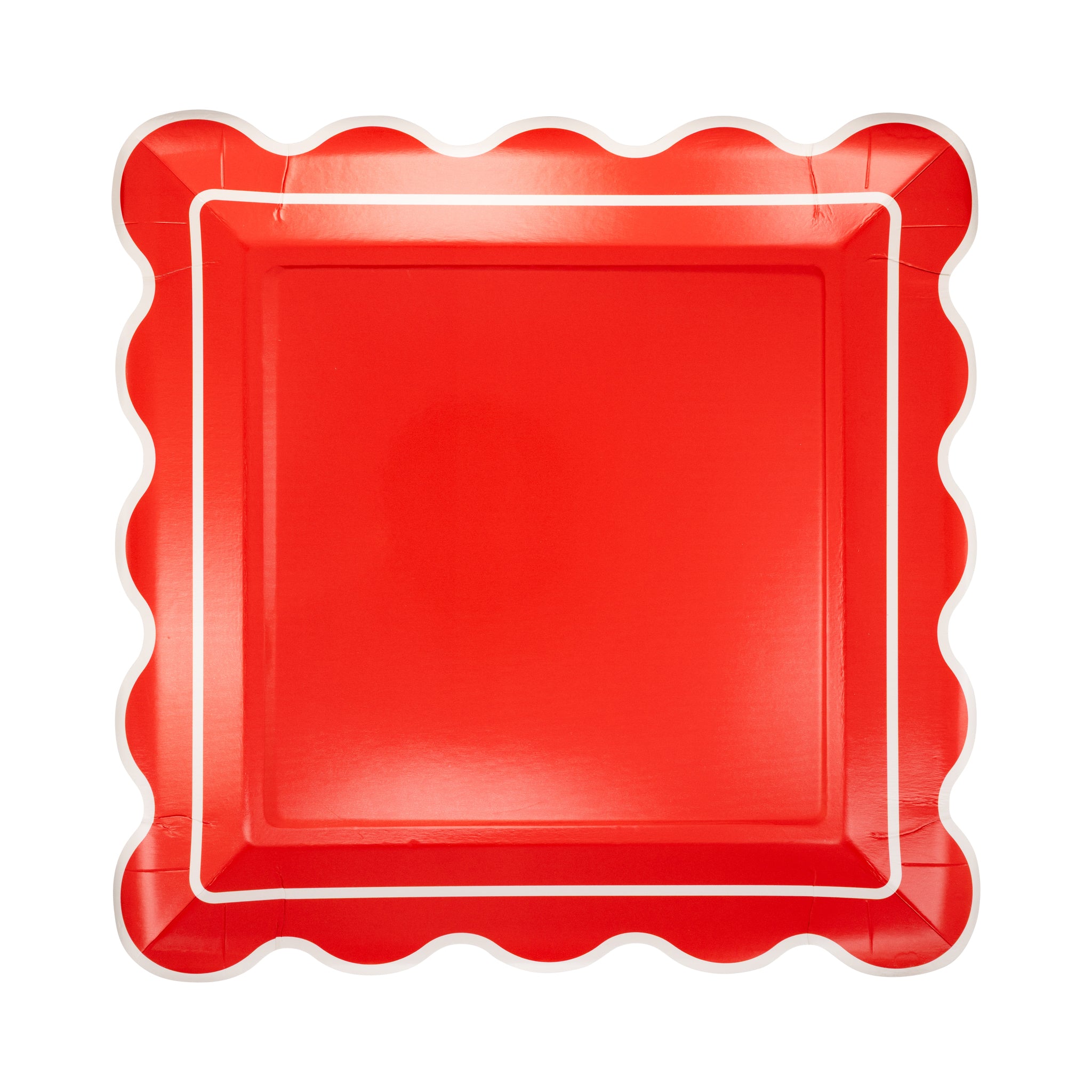Red Scalloped Square Plate.