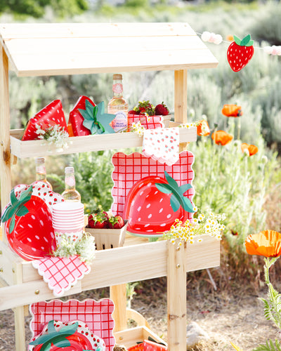 Red and Pink Grid Cocktail Napkin