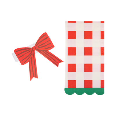 Plaid Napkin with Bow Paper Ring