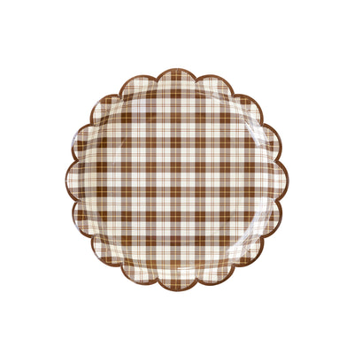 Harvest Scallop Brown Plaid Paper Plate