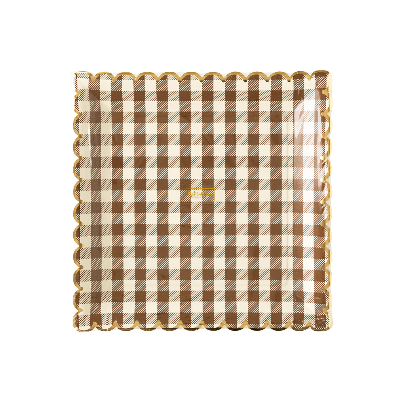 Brown Gingham Scalloped Paper Plate