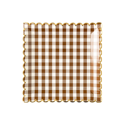 Brown Gingham Scalloped Paper Plate