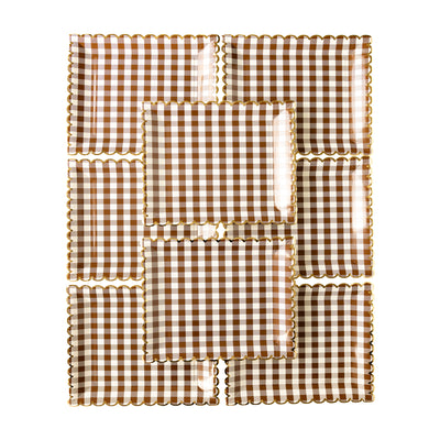 Brown Gingham Scalloped Paper Plate