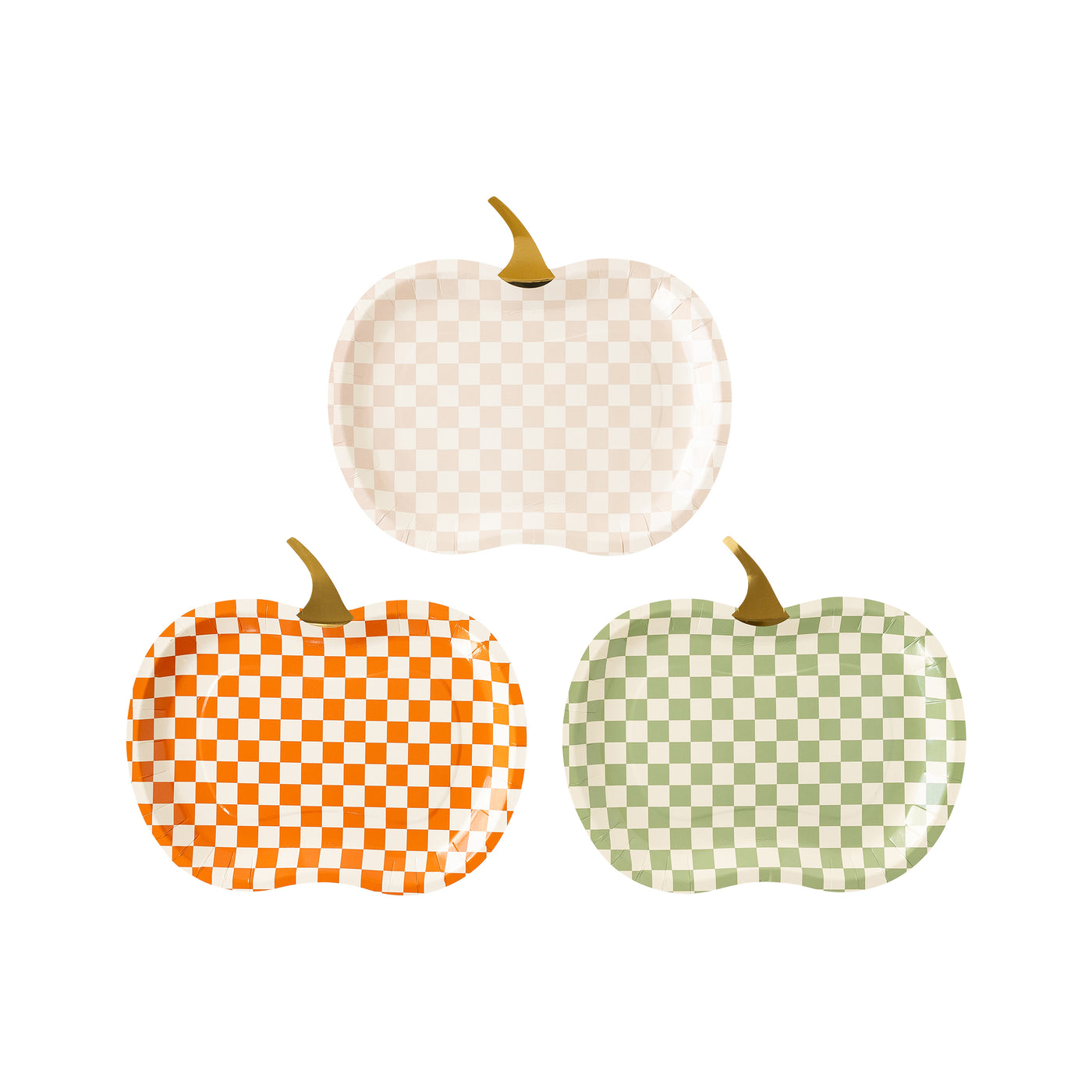 Checkered Pumpkin Shaped Paper Plate Set