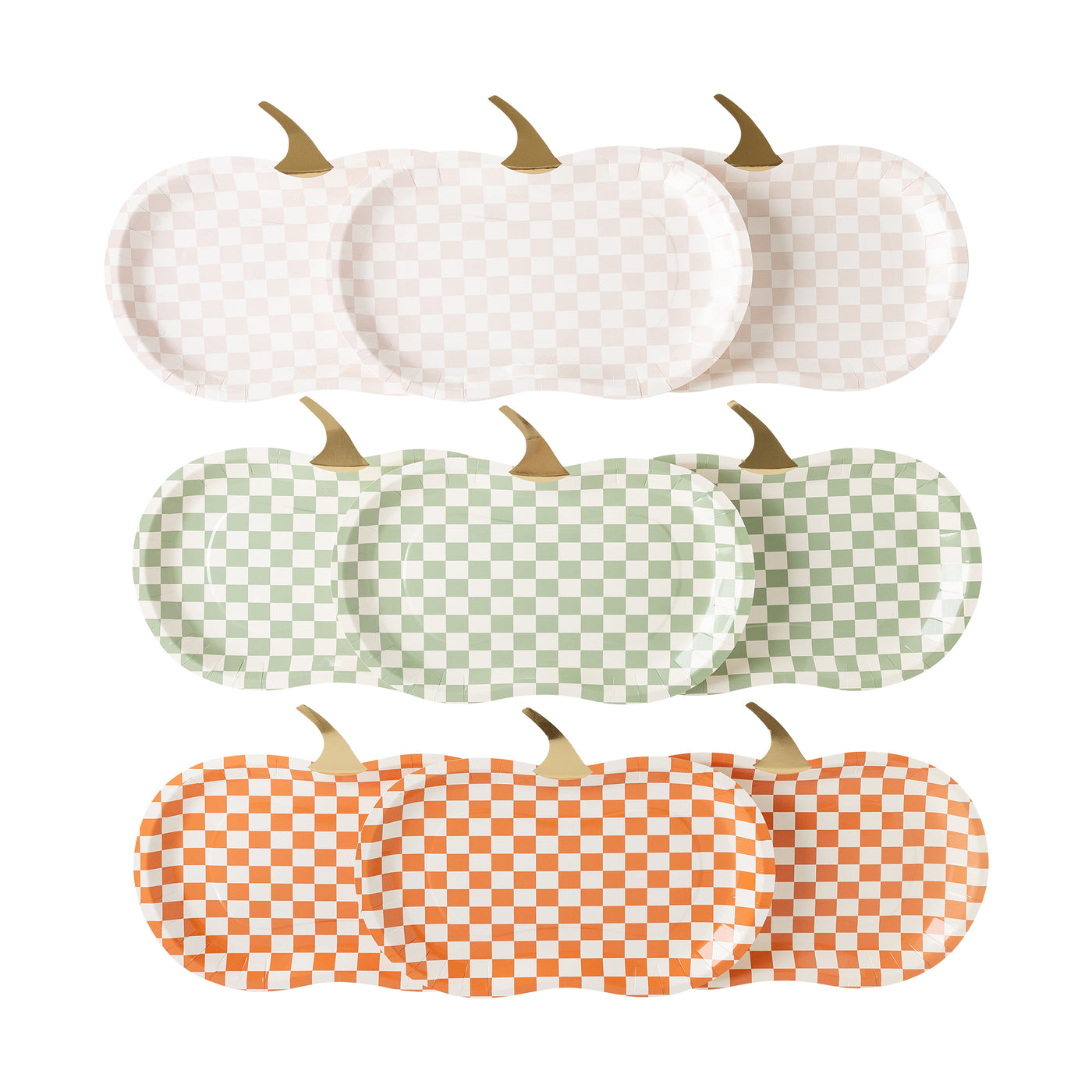 Checkered Pumpkin Shaped Paper Plate Set