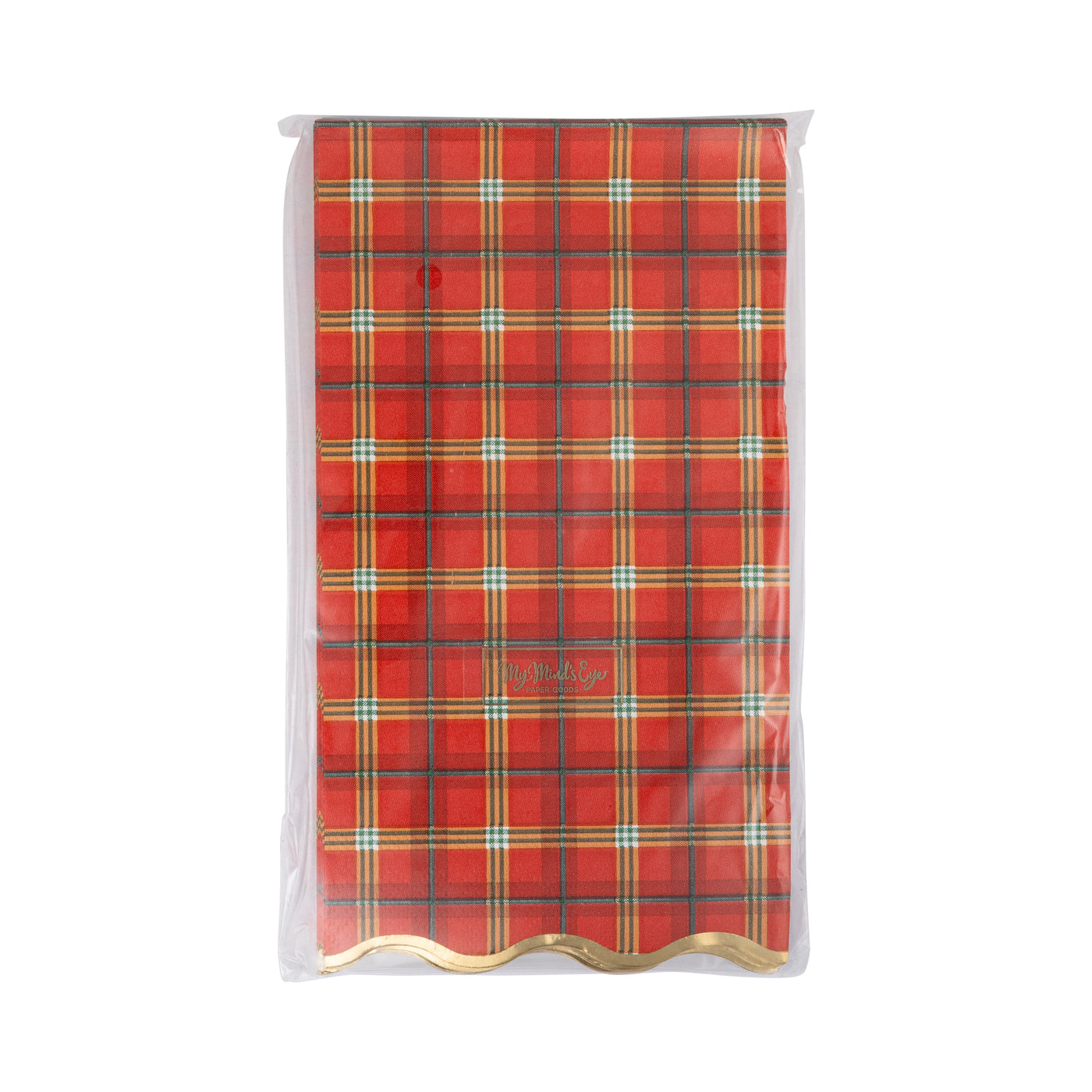 Red Plaid Gold Foiled Scalloped Dinner Napkin