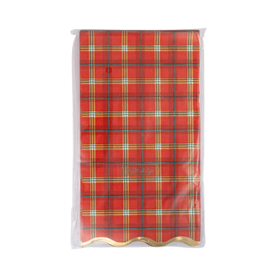 Red Plaid Gold Foiled Scalloped Dinner Napkin