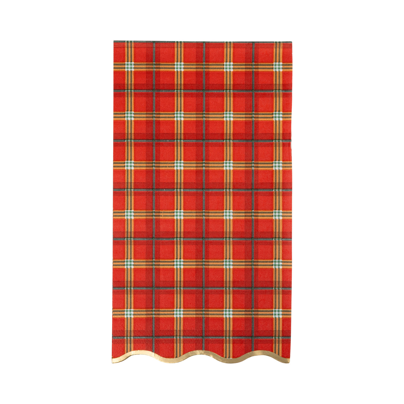 Red Plaid Gold Foiled Scalloped Dinner Napkin