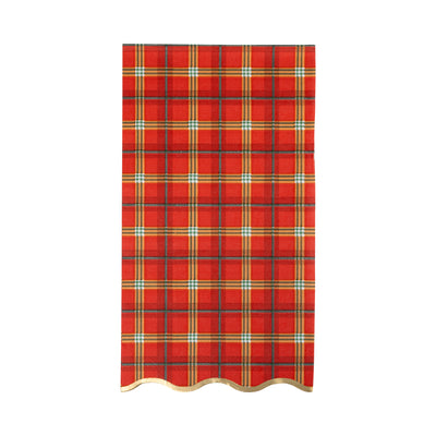 Red Plaid Gold Foiled Scalloped Dinner Napkin