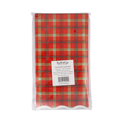 Red Plaid Gold Foiled Scalloped Dinner Napkin