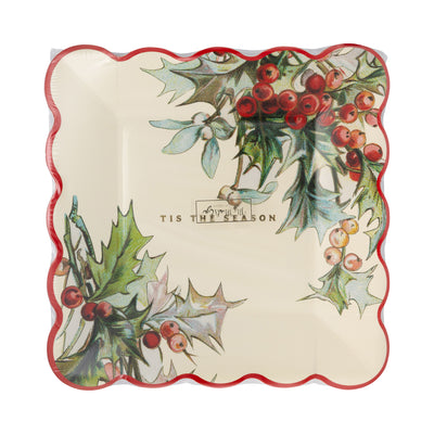 Holly Square Scalloped Plate