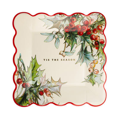 Holly Square Scalloped Plate