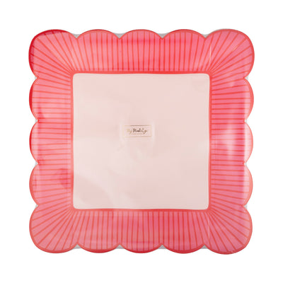 Striped Edge Scalloped Square Plate