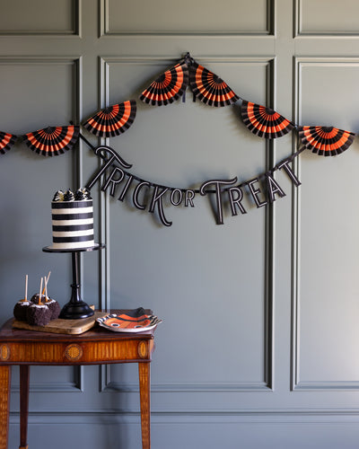 Vintage Orange and Black Striped Fan Bunting Banner