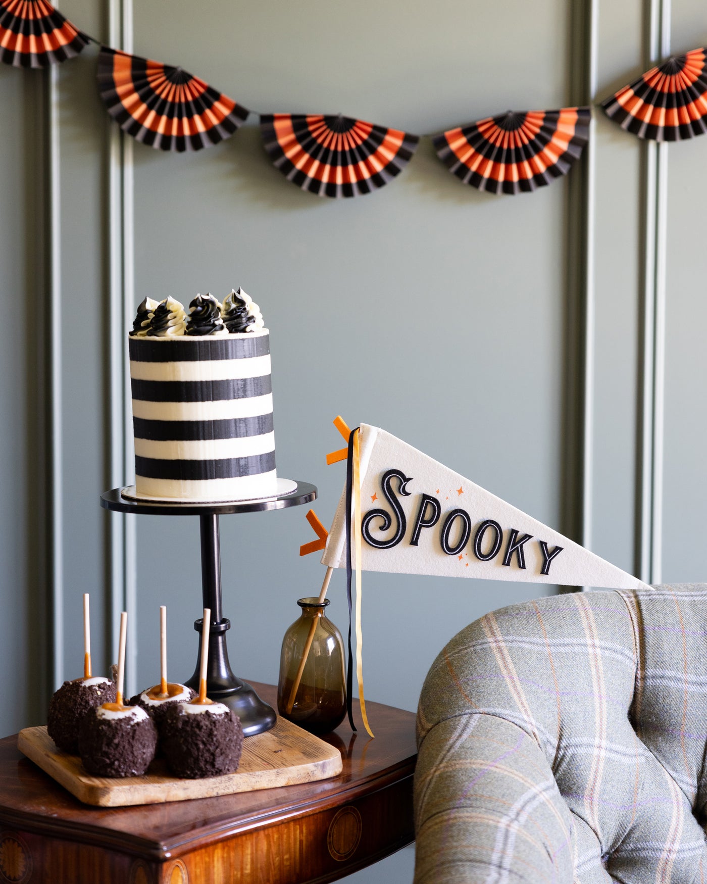 Vintage Orange and Black Striped Fan Bunting Banner