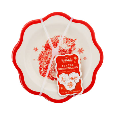 Red Vintage Art Bamboo Plate - Set of 3