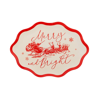 Red Vintage Merry Christmas Bamboo Tray