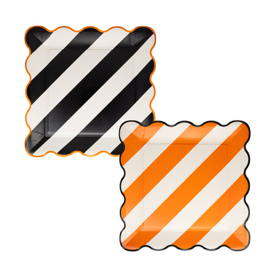 Orange and Black Striped 10" Paper Plate Set
