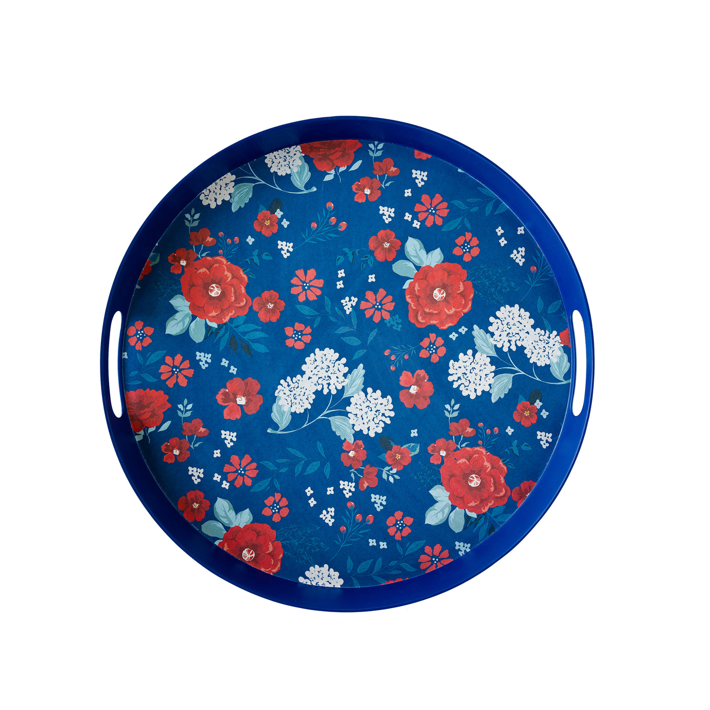 Red/White/Blue Floral Reusable Bamboo Round Serving Tray
