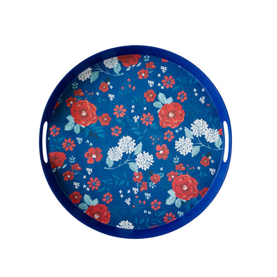 Red/White/Blue Floral Reusable Bamboo Round Serving Tray