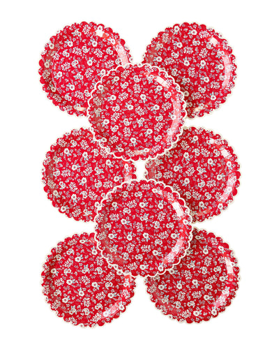Red Floral Paper Dinner Plate