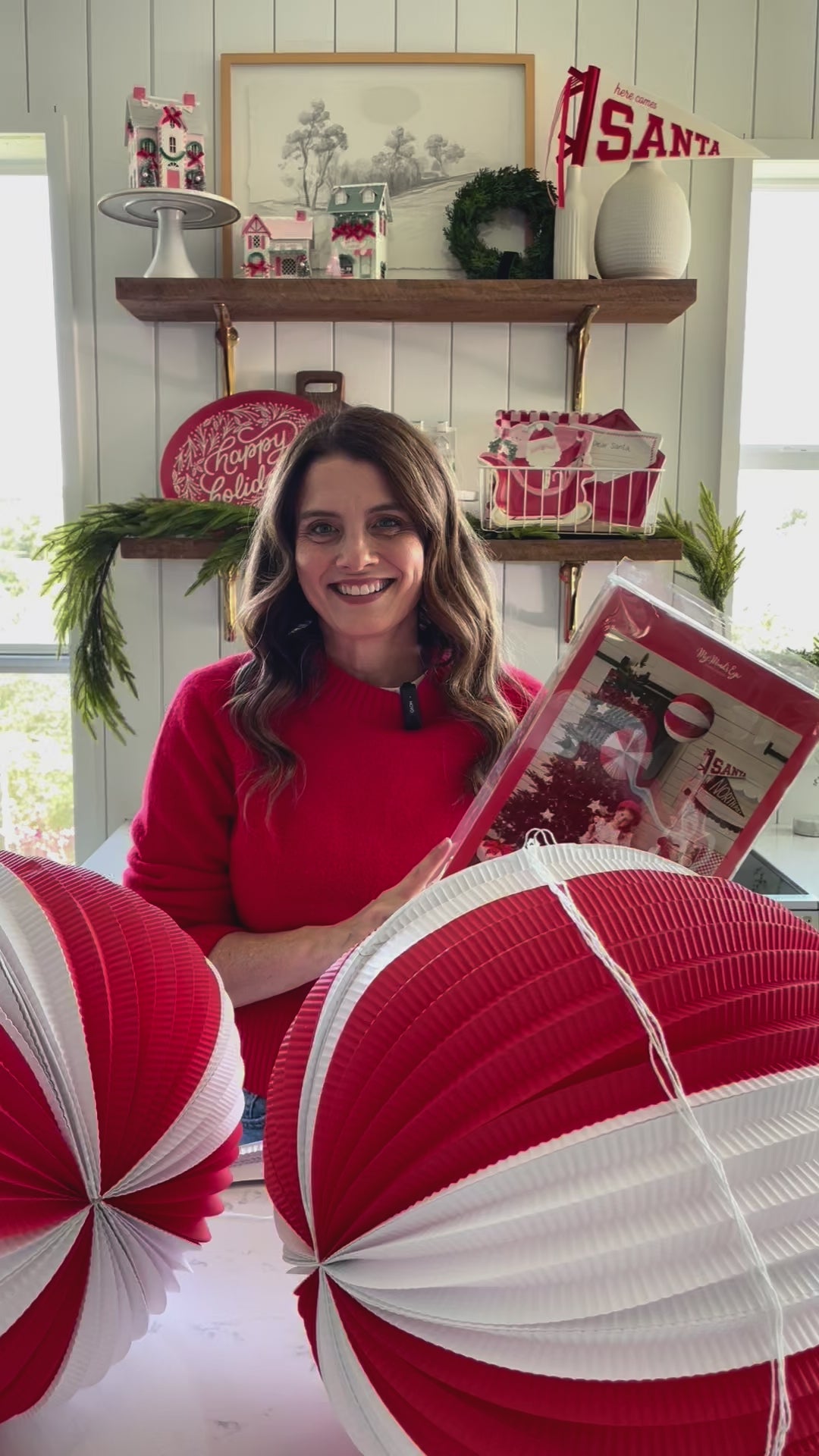 Red and Cream Accordion Paper Lanterns