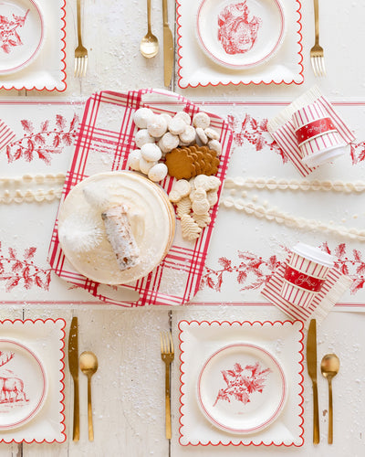 Red Vignette Christmas Paper Plate Set