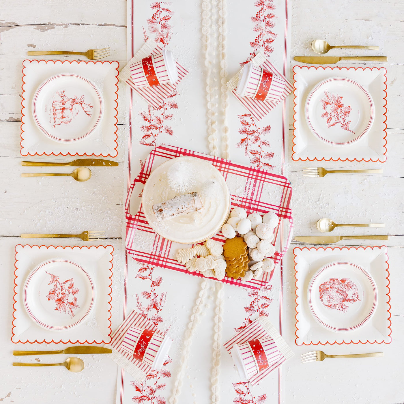 Red Vignette Christmas Paper Plate Set