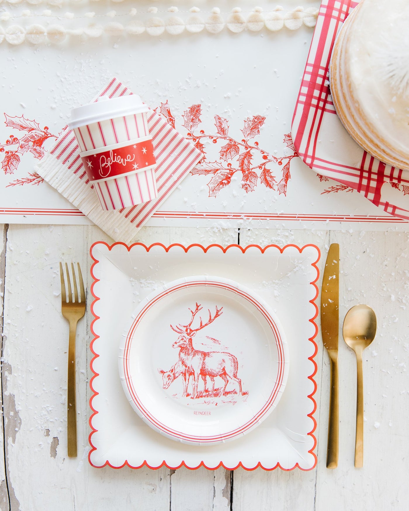 Red Vignette Christmas Paper Plate Set