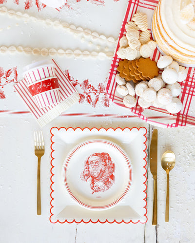 Red Vignette Christmas Paper Plate Set