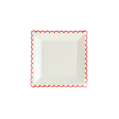 Cream/Red Scallop 9" Paper Plate