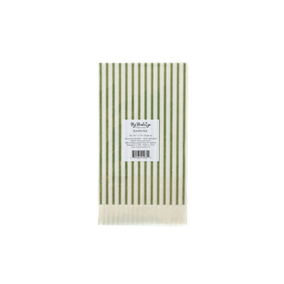 Green Ticking Fringed Guest Towel