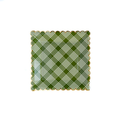 Botanical Green Plaid 9" Scalloped Paper Plate