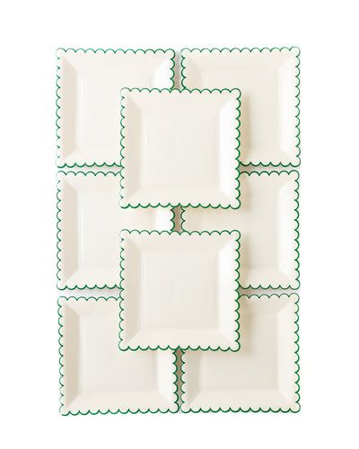 Green Edge Scallop Square 9" Paper Plate