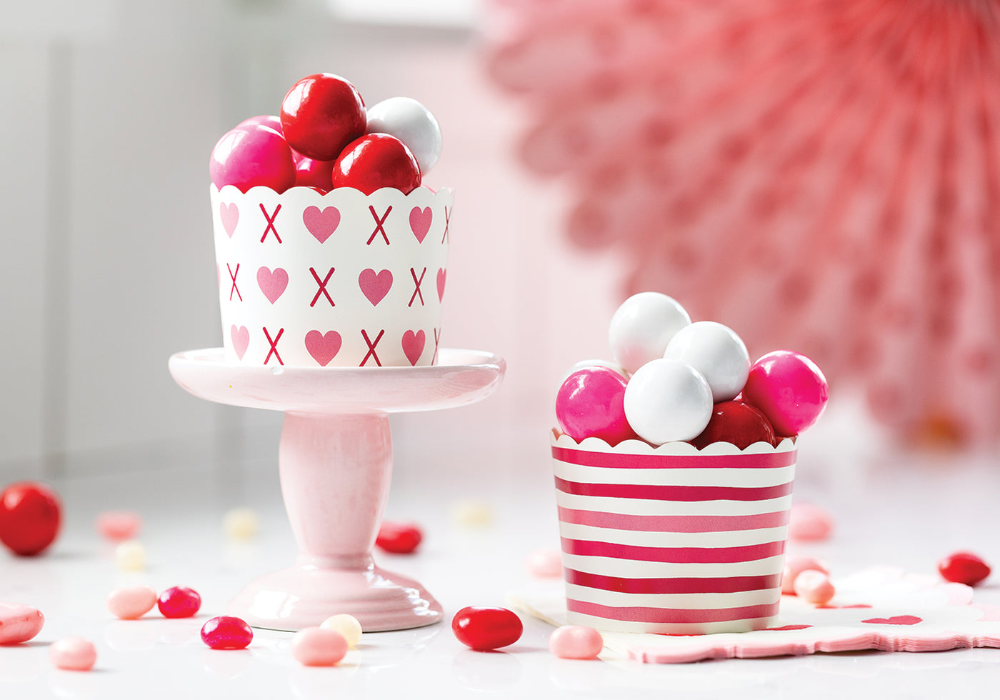 Pink and Red Free Hand Stripes 5 oz Baking Cups (50 ct)
