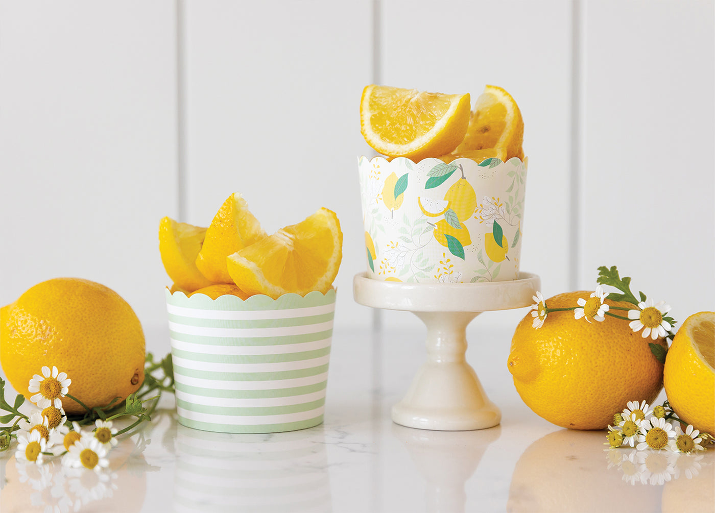 Mint Lemon Stripes Baking/Treat Cups