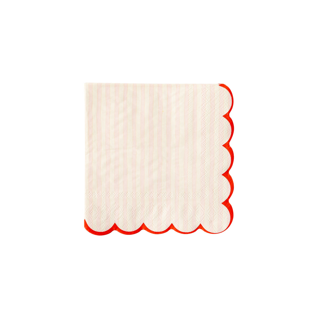 Valentine Pink Stripe Scallop Cocktail Napkin