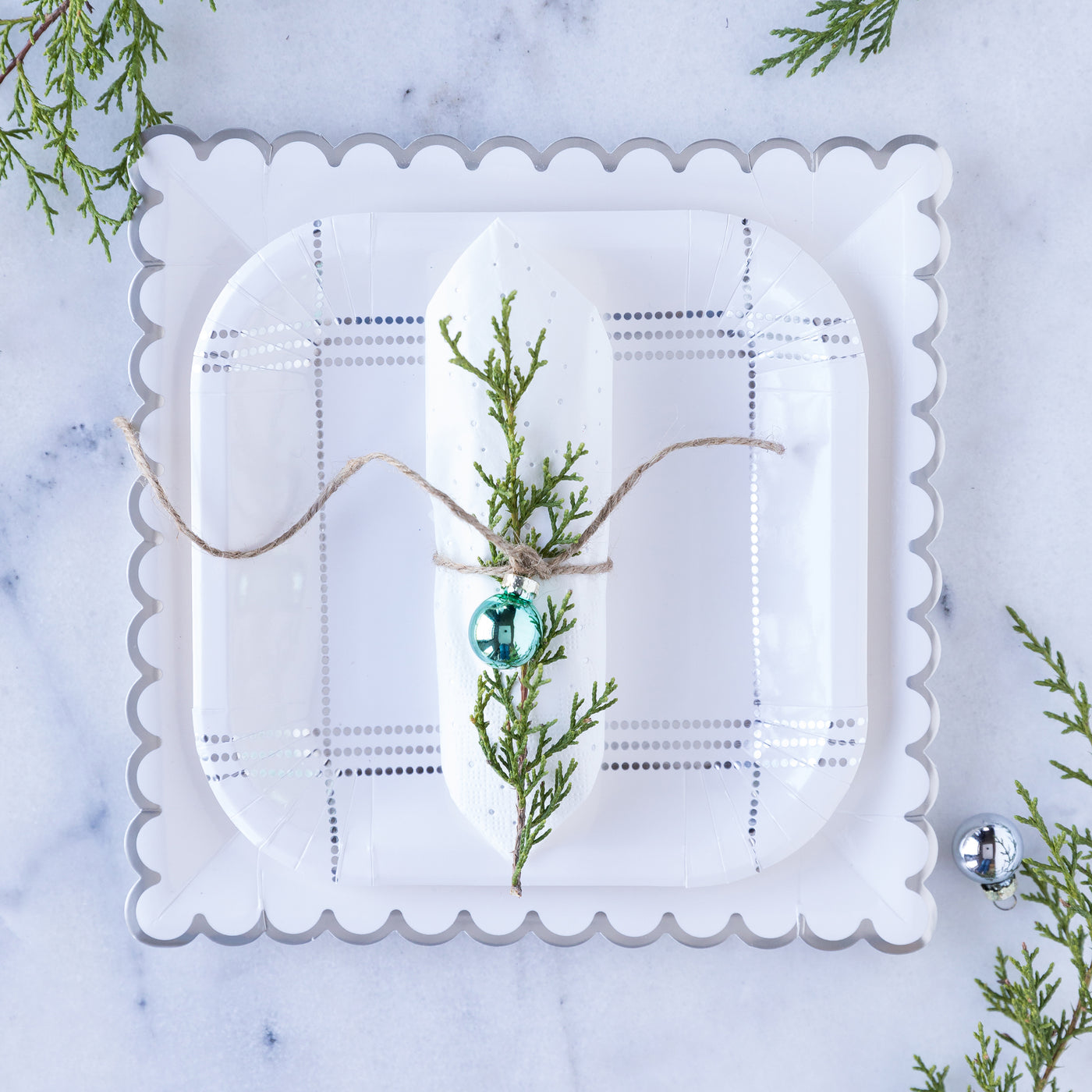 Winter White Silver Plaid 7" Plate - My Mind's Eye Paper Goods
