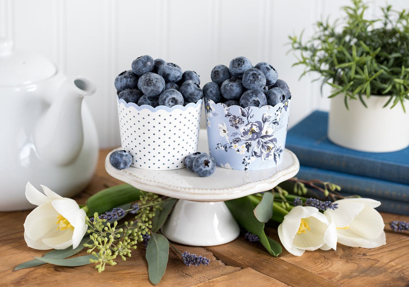 Blue & Yellow Floral & Polka Dot Baking/Treat Cups